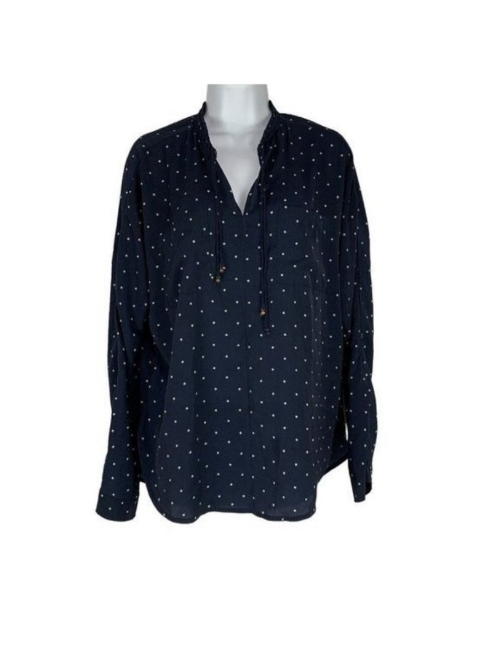 Abercrombie & Fitch Womens Navy Star Print Boho Blouse S Long Sleeve Lightweight